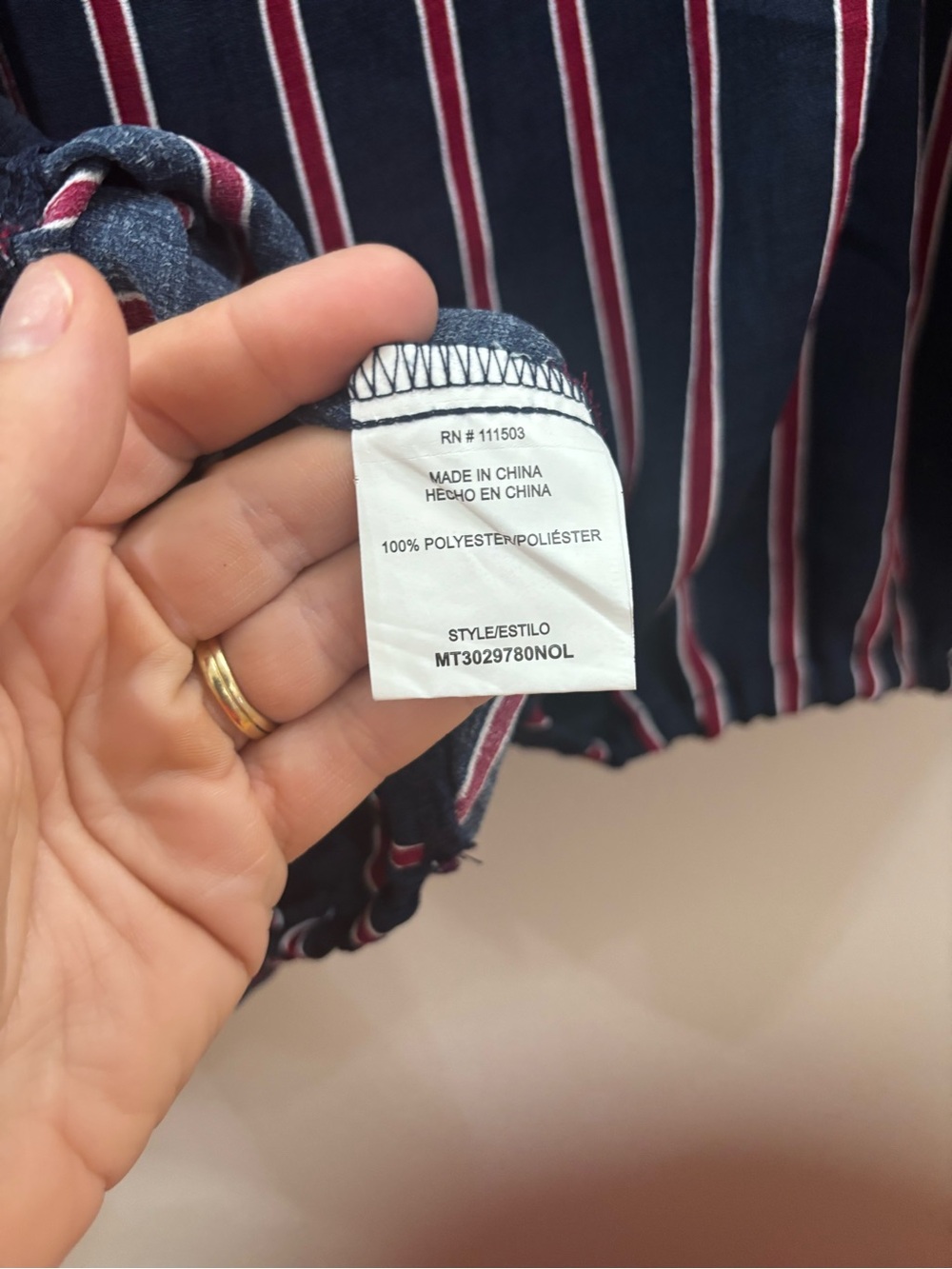 Navy Striped Tie-Front Blouse with Red & White Stripes - Picture 4 of 4